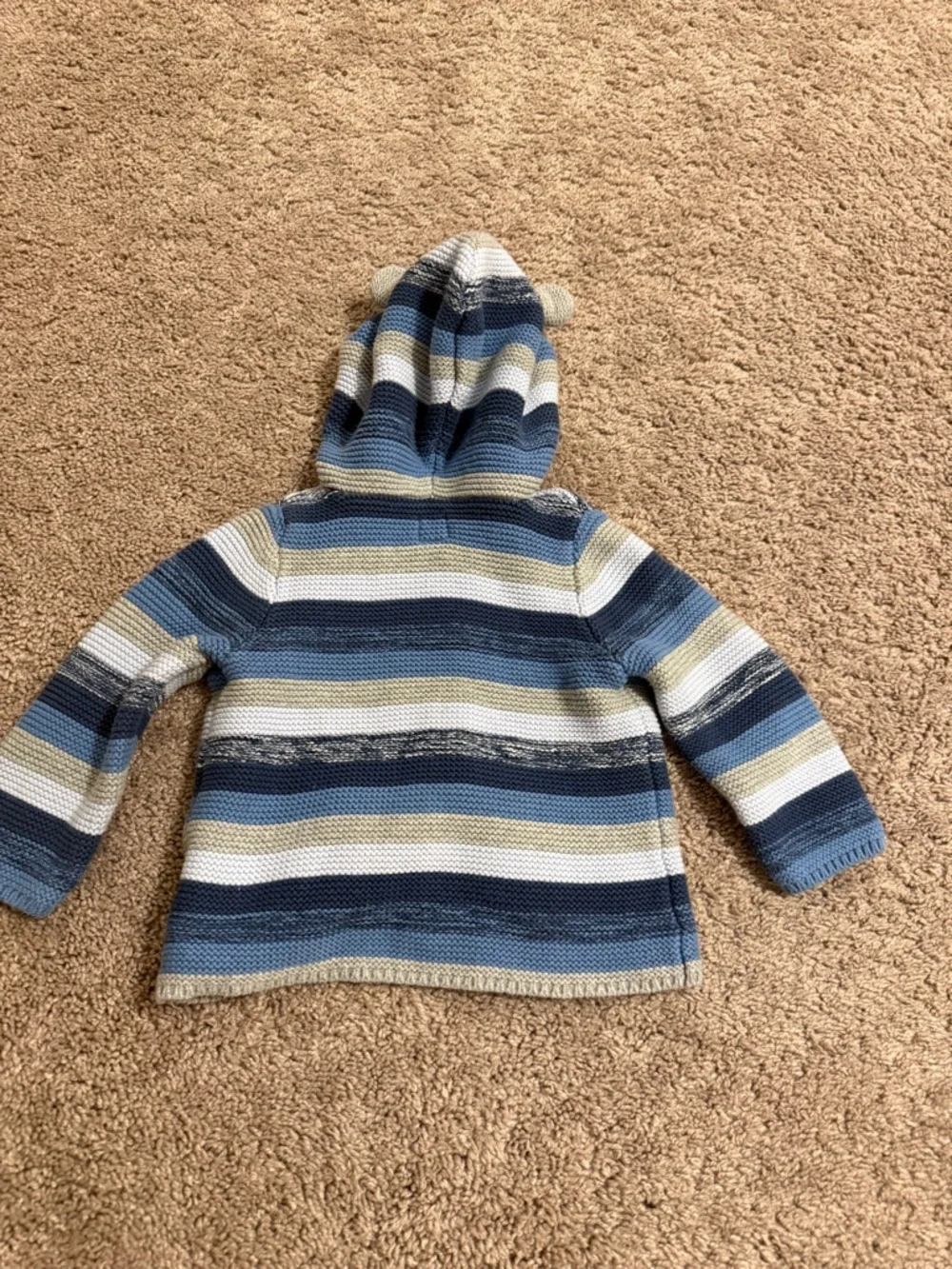 Baby GAP baby bear Hooded Striped Knit Cardigan - Blue, Cream, Tan, Navy